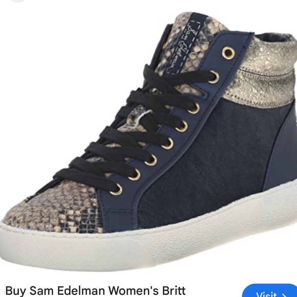 SAM EDELMAN Britt Snake Print Navy Fur Gold Metallic High Top Boot Sneaker 10 - Picture 2 of 12